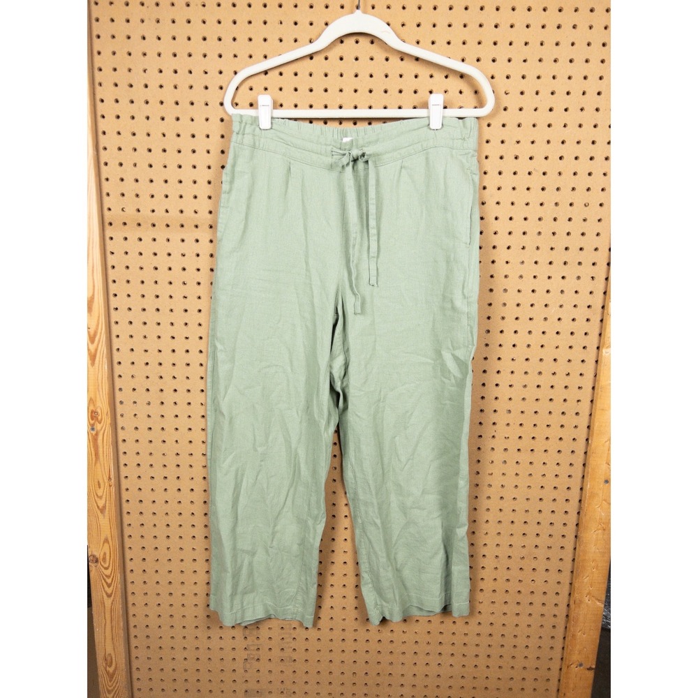 Per Se Sage Green Linen Blend Wide Leg Drawstring Pants Womens Medium RN130285